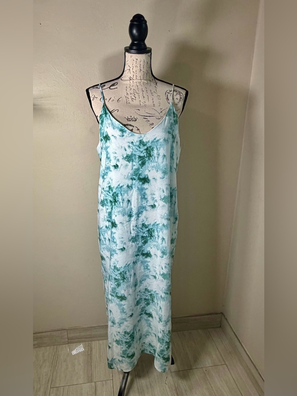 Double Zero Teal and White Tie-Dye Maxi Dress